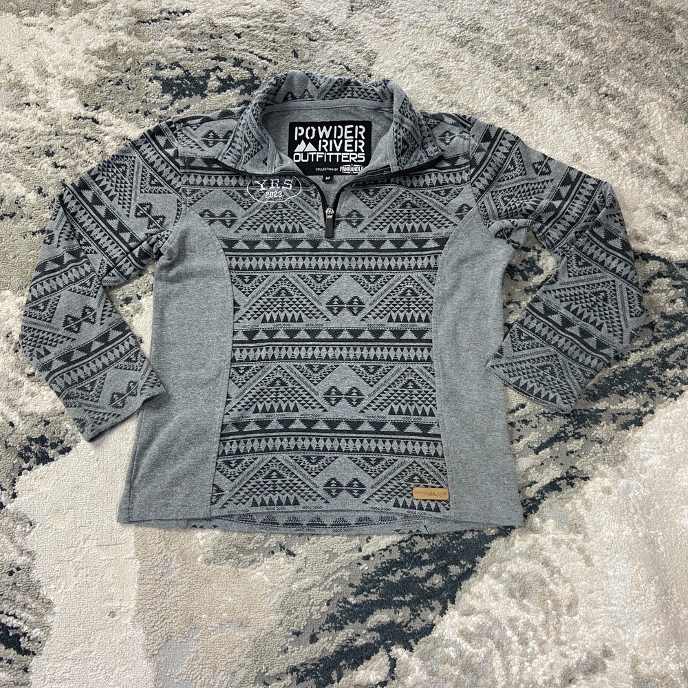 Powder River Outfitters By Panhandle‎ Jacket Girls M Heather Gray Aztec 1/4 Zip